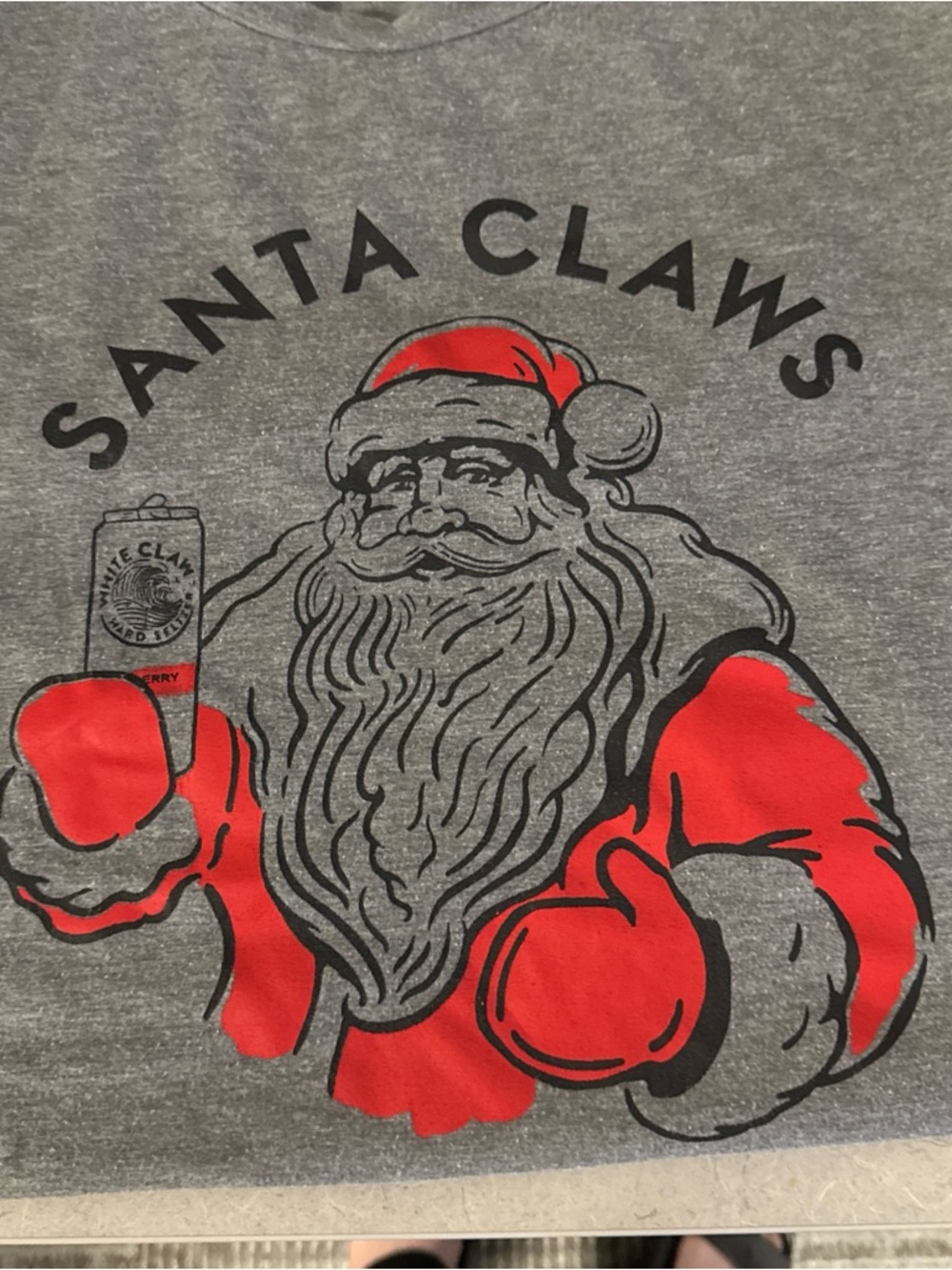 Santa Claws Graphic Tee - Gray with Red Print